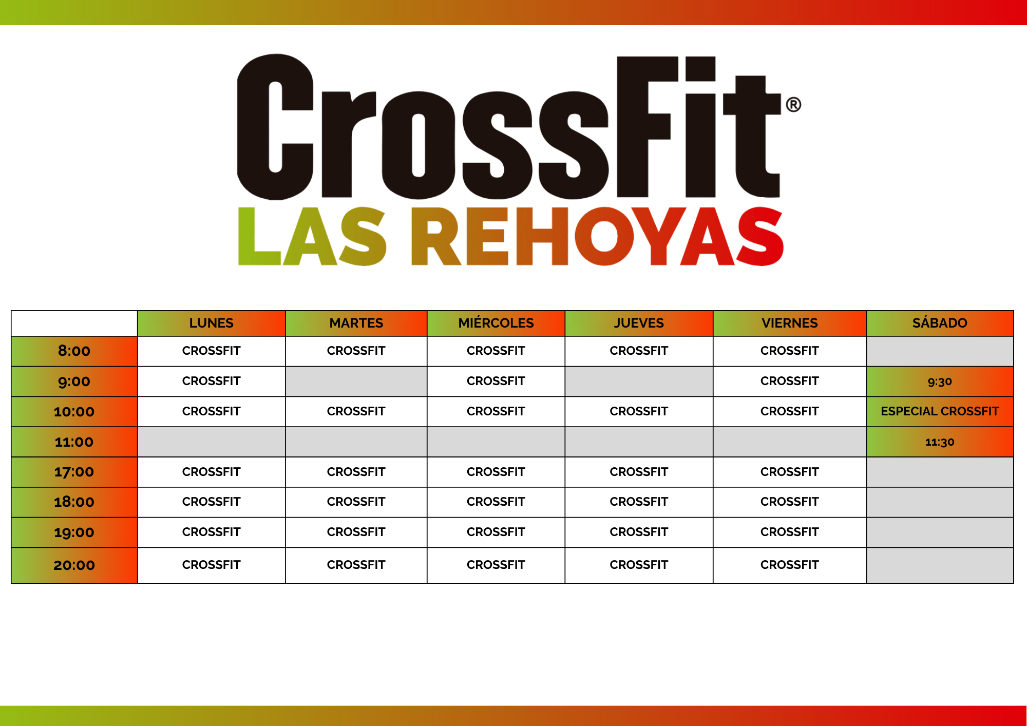 Horarios Cross Fit - Centro Deportivo Las Rehoyas en Las Palmas