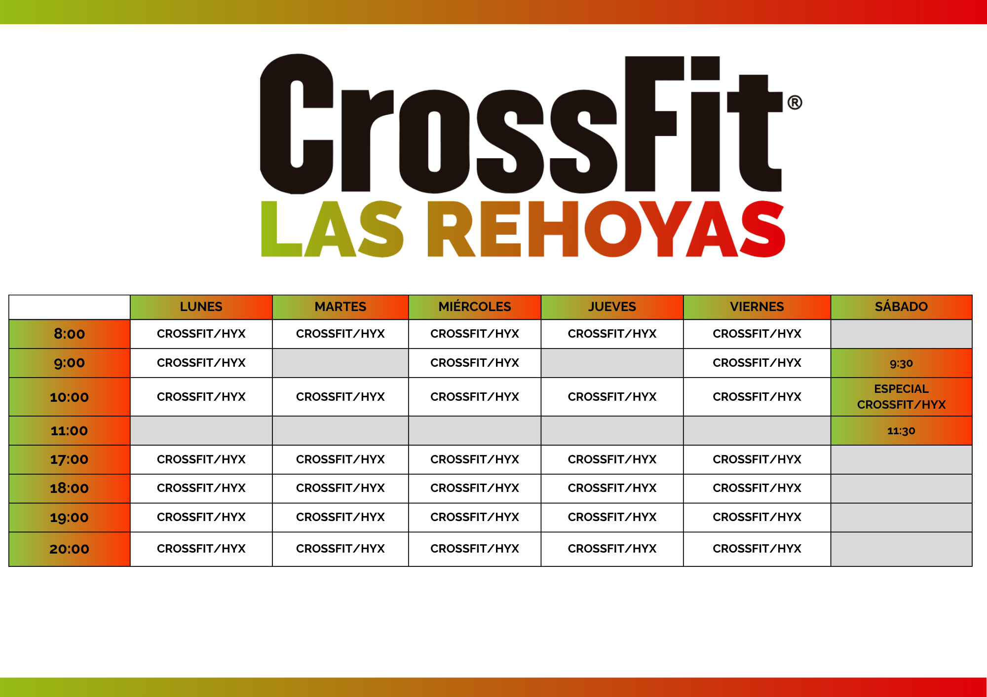 Horarios Cross Fit - Centro Deportivo Las Rehoyas en Las Palmas